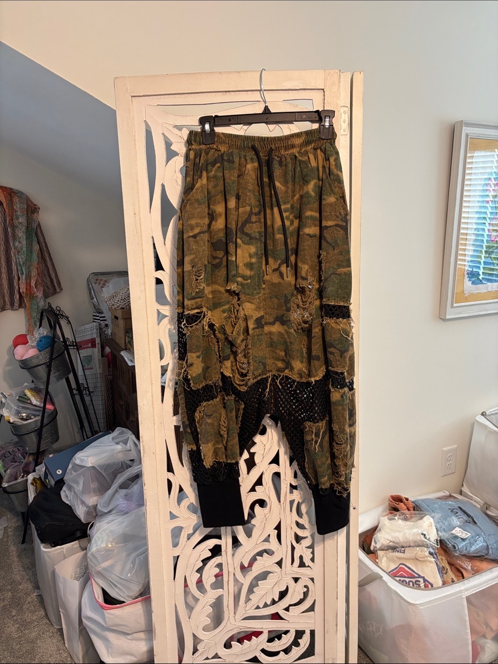 Camouflage Distressed Jogger Pants - Green Camo